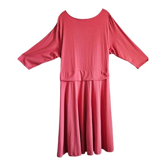 LANDS END Women Plus 2X 20 22 Dress Midi Twist Knot Coral Pima Cotton 3/4 Sleeve - Picture 8 of 8